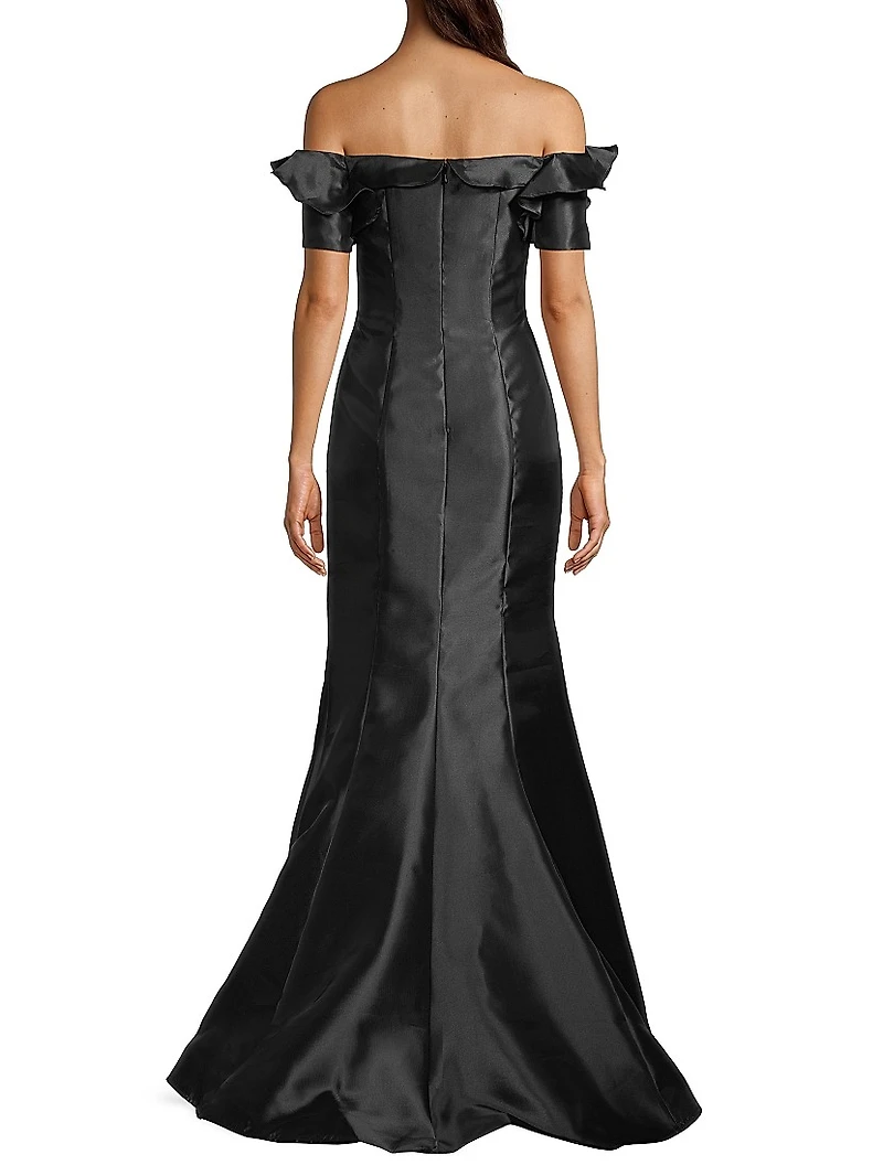Taffeta Off-the-Shoulder Trumpet Gown