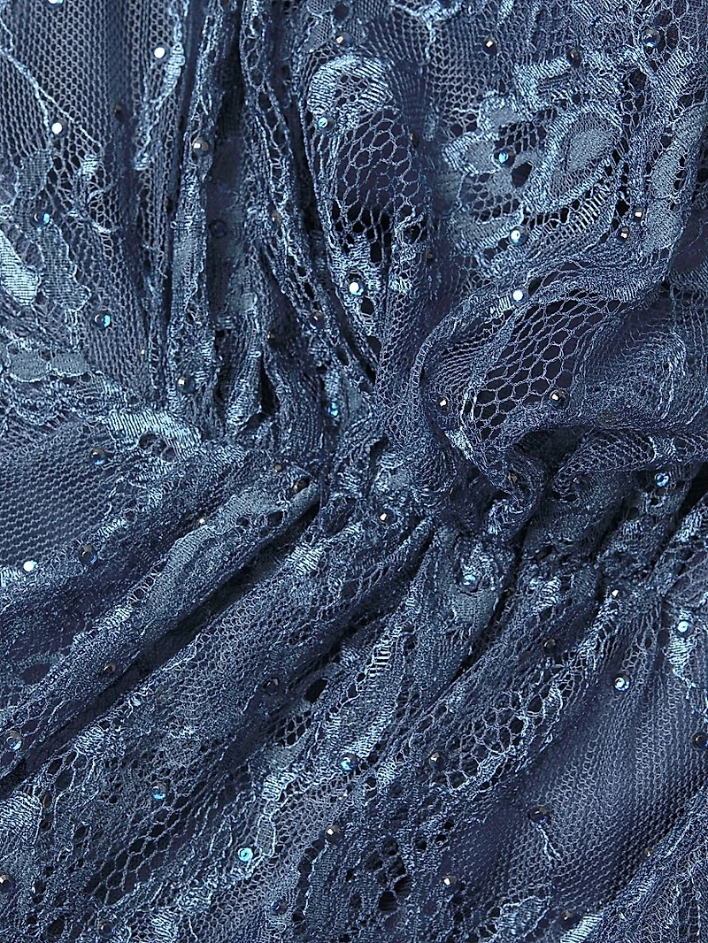 Asymmetric Embellished Lace Sleeve Gown