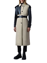 Leiko Twill-Leather Trench Coat