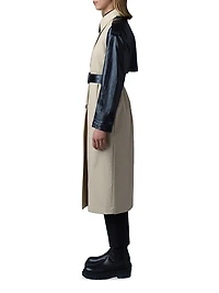 Leiko Twill-Leather Trench Coat