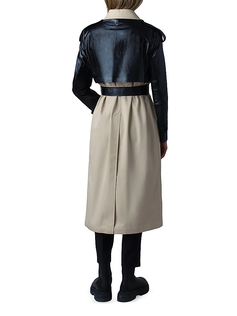 Leiko Twill-Leather Trench Coat