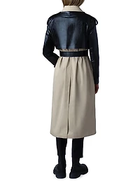 Leiko Twill-Leather Trench Coat