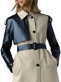 Leiko Twill-Leather Trench Coat