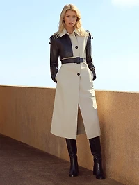 Leiko Twill-Leather Trench Coat