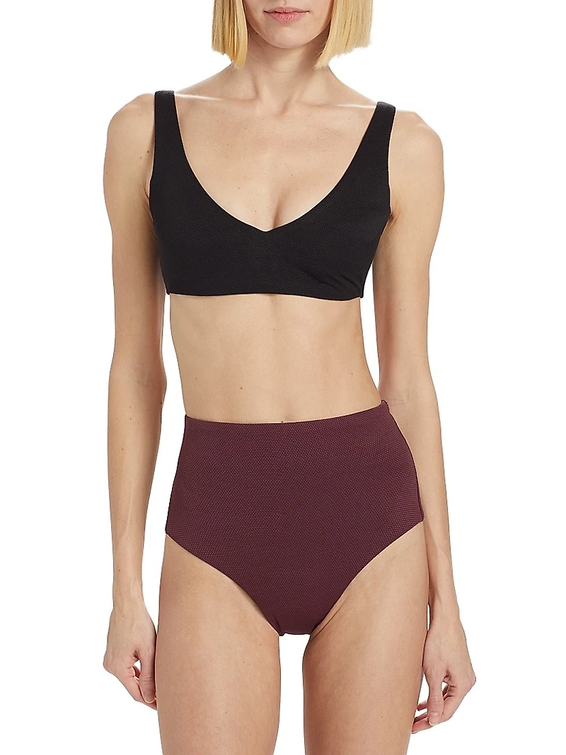 Textured Pique Plunge Bikini Top