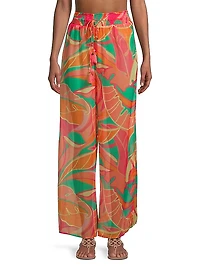Haley Leaf-Print Wide-Leg Pants