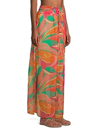 Haley Leaf-Print Wide-Leg Pants