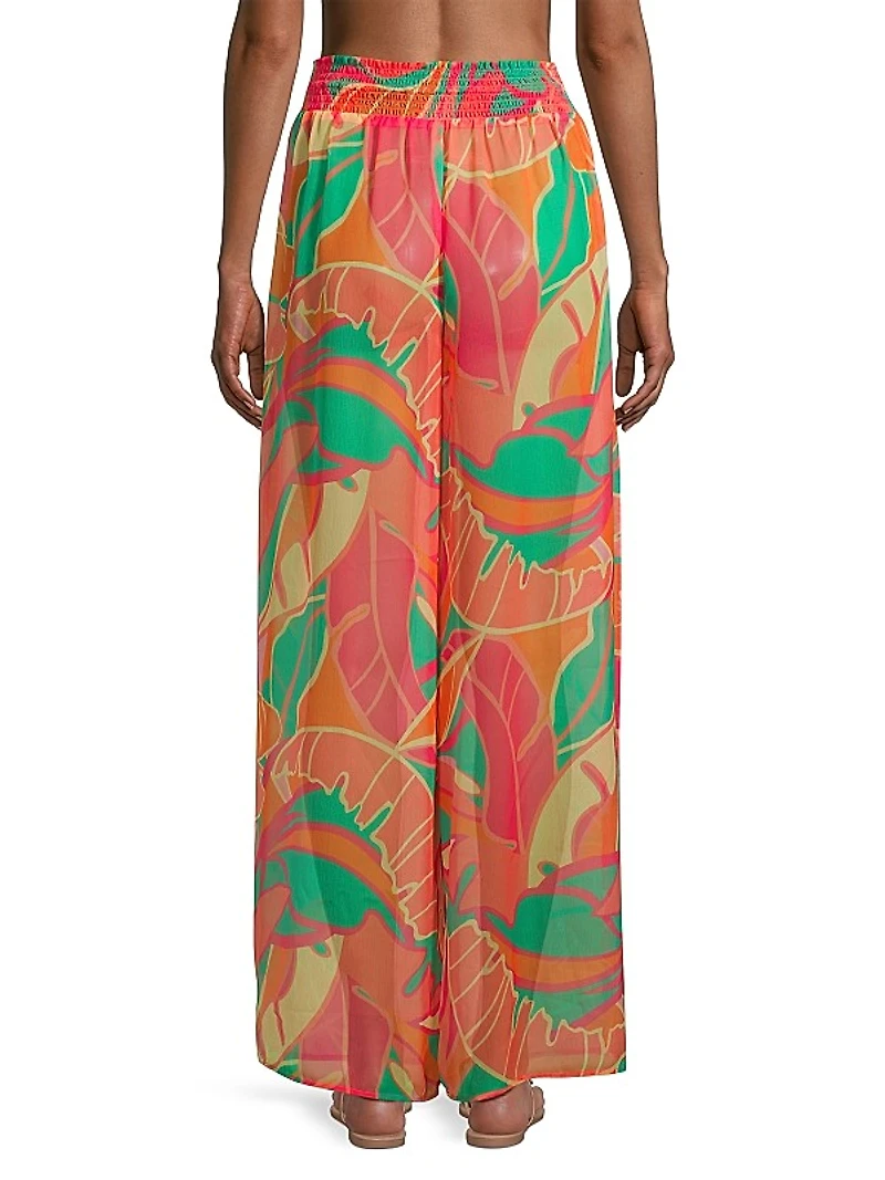 Haley Leaf-Print Wide-Leg Pants