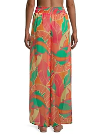Haley Leaf-Print Wide-Leg Pants