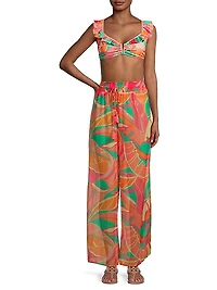 Haley Leaf-Print Wide-Leg Pants