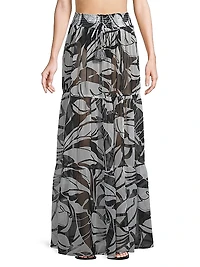Cecelia Palm-Print Tiered Cover-Up Skirt