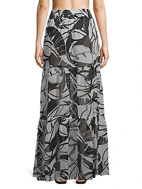 Cecelia Palm-Print Tiered Cover-Up Skirt