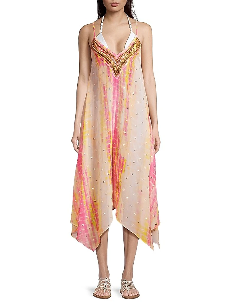Kathryn Beaded Tie-Dyed Cover-Up Dress