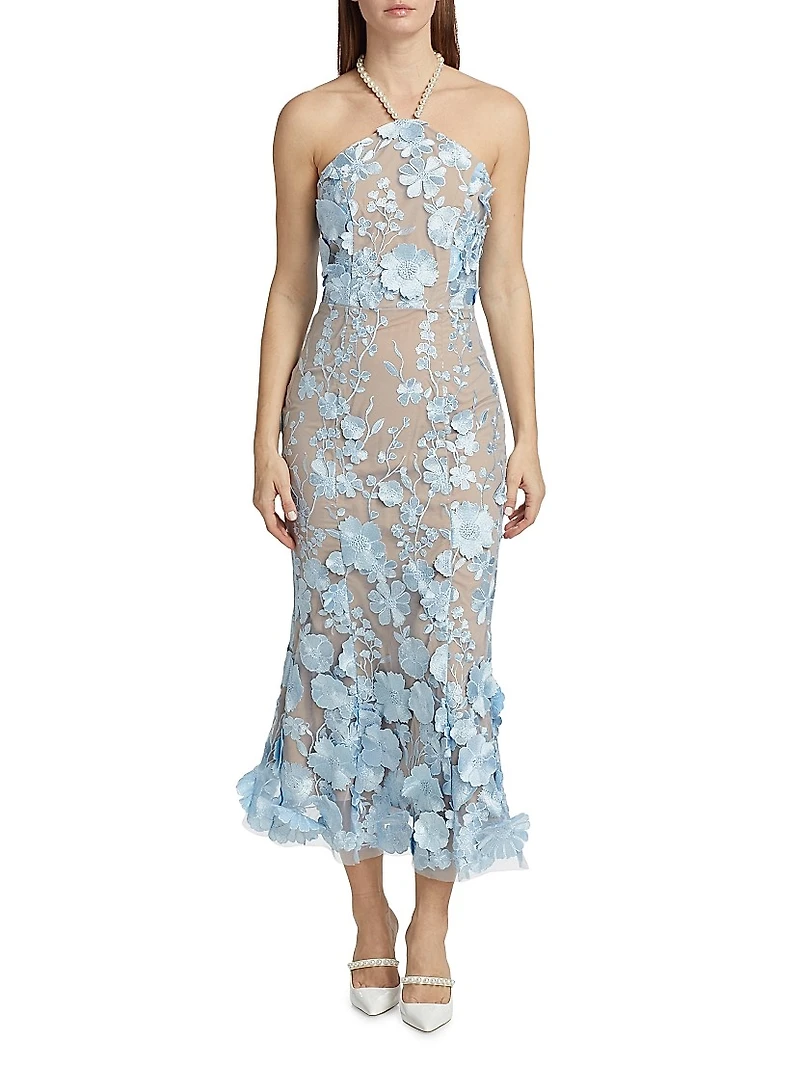 Jules Dress Floral Appliqué Midi-Dress