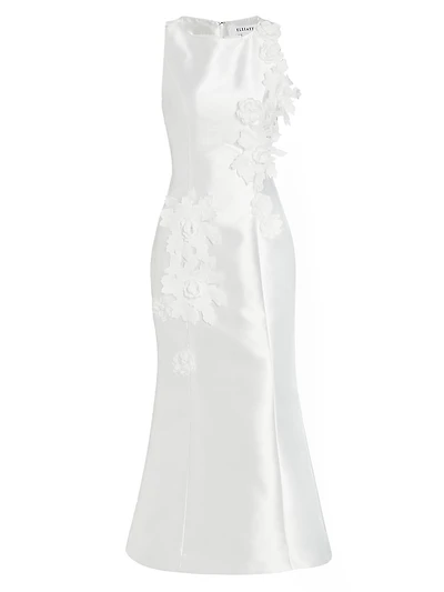 Asha Dress Flower Appliqué Sateen Midi-Dress