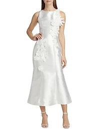 Asha Dress Flower Appliqué Sateen Midi-Dress