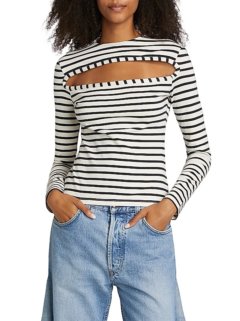 Striped Cotton Cut-Out Top