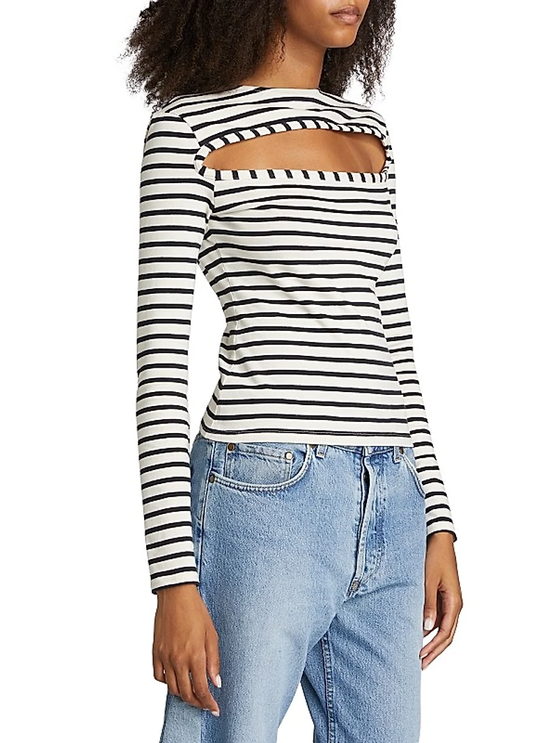 Striped Cotton Cut-Out Top