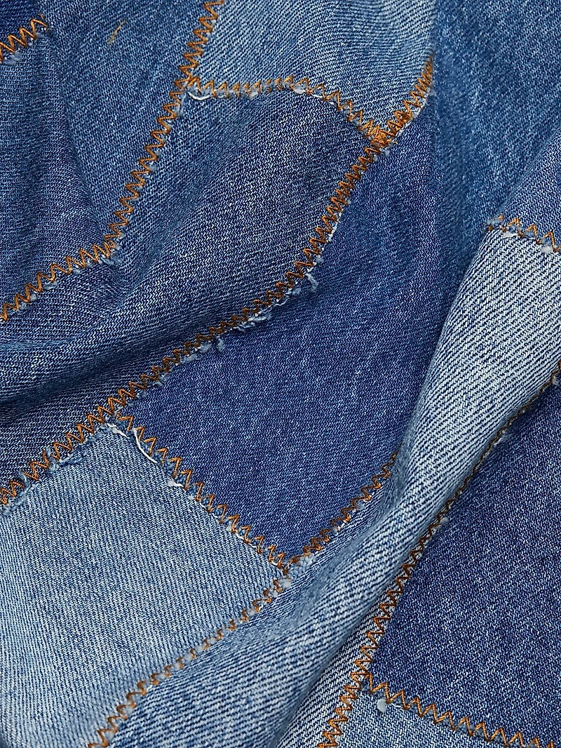 Patchwork Denim Strapless Bustle Dress