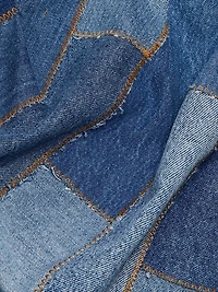 Patchwork Denim Strapless Bustle Dress