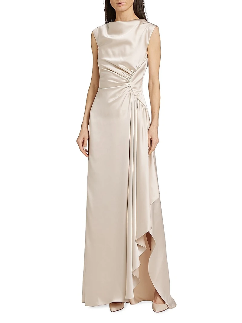 Half Moon Asymmetric Satin Gown
