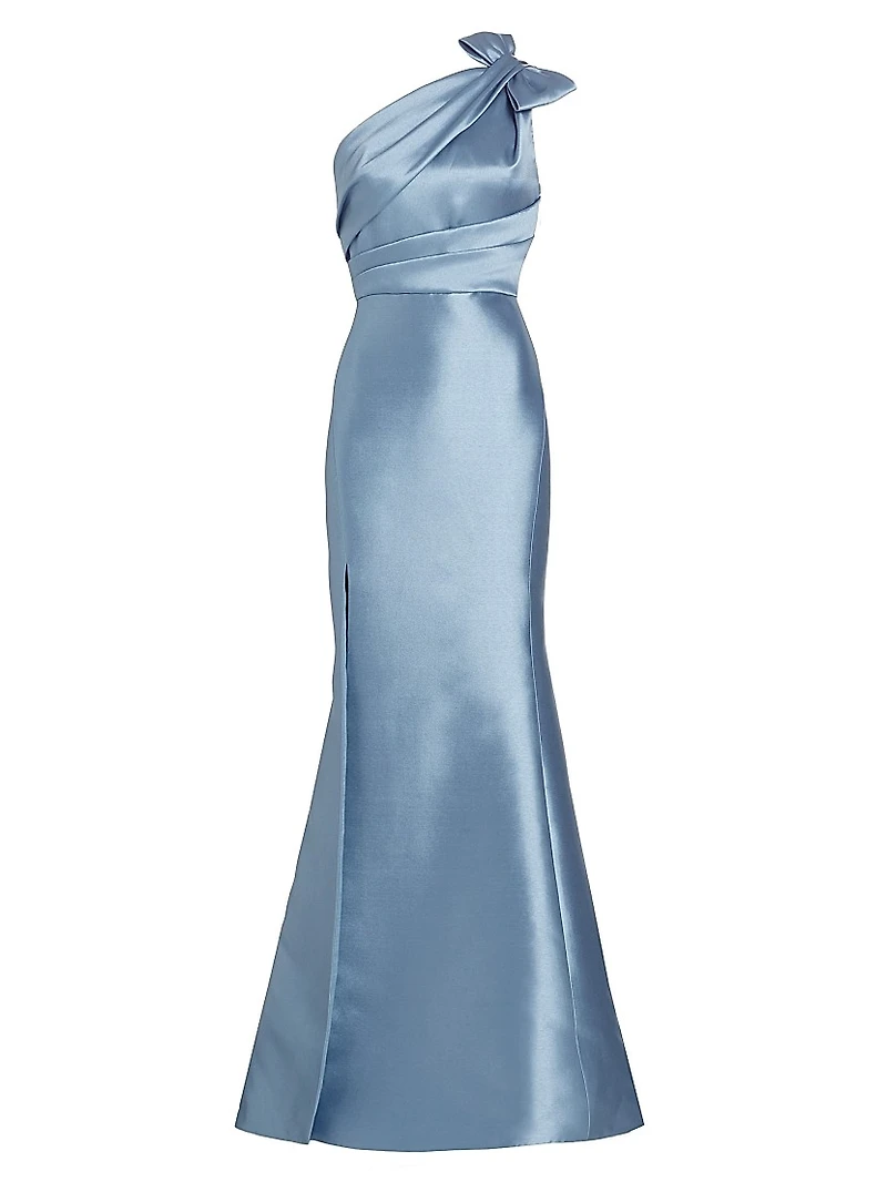 Mikado Bow One-Shoulder Gown