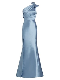 Mikado Bow One-Shoulder Gown