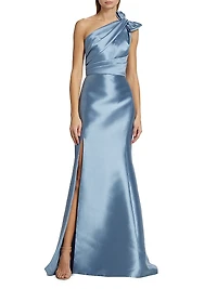 Mikado Bow One-Shoulder Gown