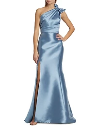 Mikado Bow One-Shoulder Gown