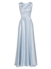 Draped Boatneck Satin Gown