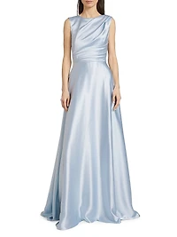 Draped Boatneck Satin Gown