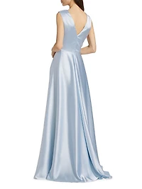 Draped Boatneck Satin Gown