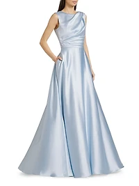 Draped Boatneck Satin Gown