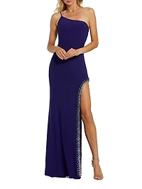 Embellished Slit One-Shoulder Gown