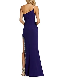 Embellished Slit One-Shoulder Gown