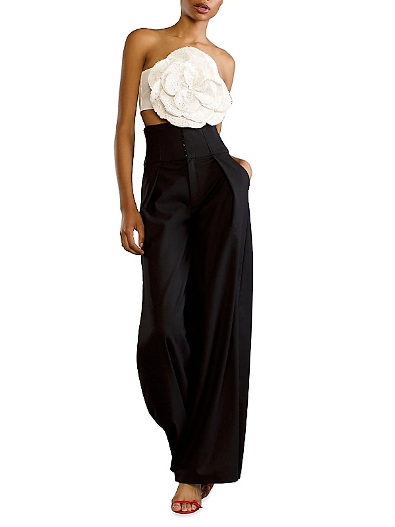 Wool Corset Wide-Leg Pants