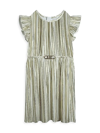Little Girl's & Girl's Pleated Metallic Dress