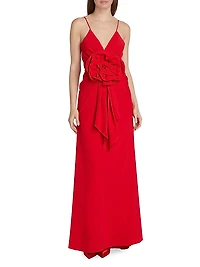 Rose-Detailed V-Neck Dress