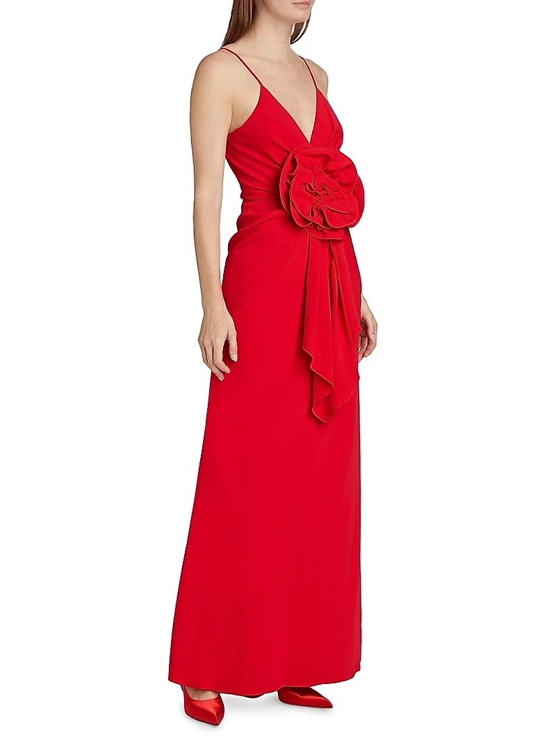 Rose-Detailed V-Neck Dress