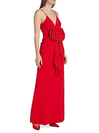 Rose-Detailed V-Neck Dress