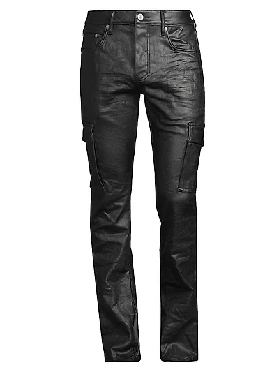 Coated Flared Stretch Cargo Pants