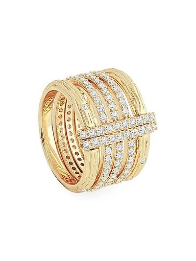 Enchanted Forest 18K-Gold-Plated & Cubic Zirconia Five-Band Ring