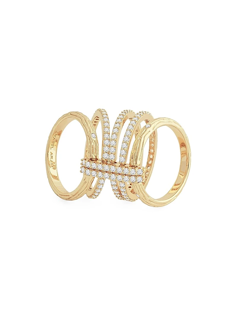 Enchanted Forest 18K-Gold-Plated & Cubic Zirconia Five-Band Ring