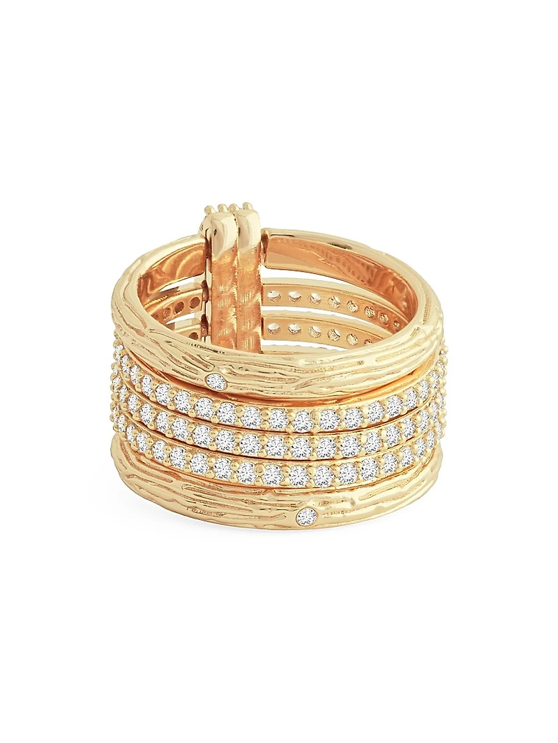 Enchanted Forest 18K-Gold-Plated & Cubic Zirconia Five-Band Ring