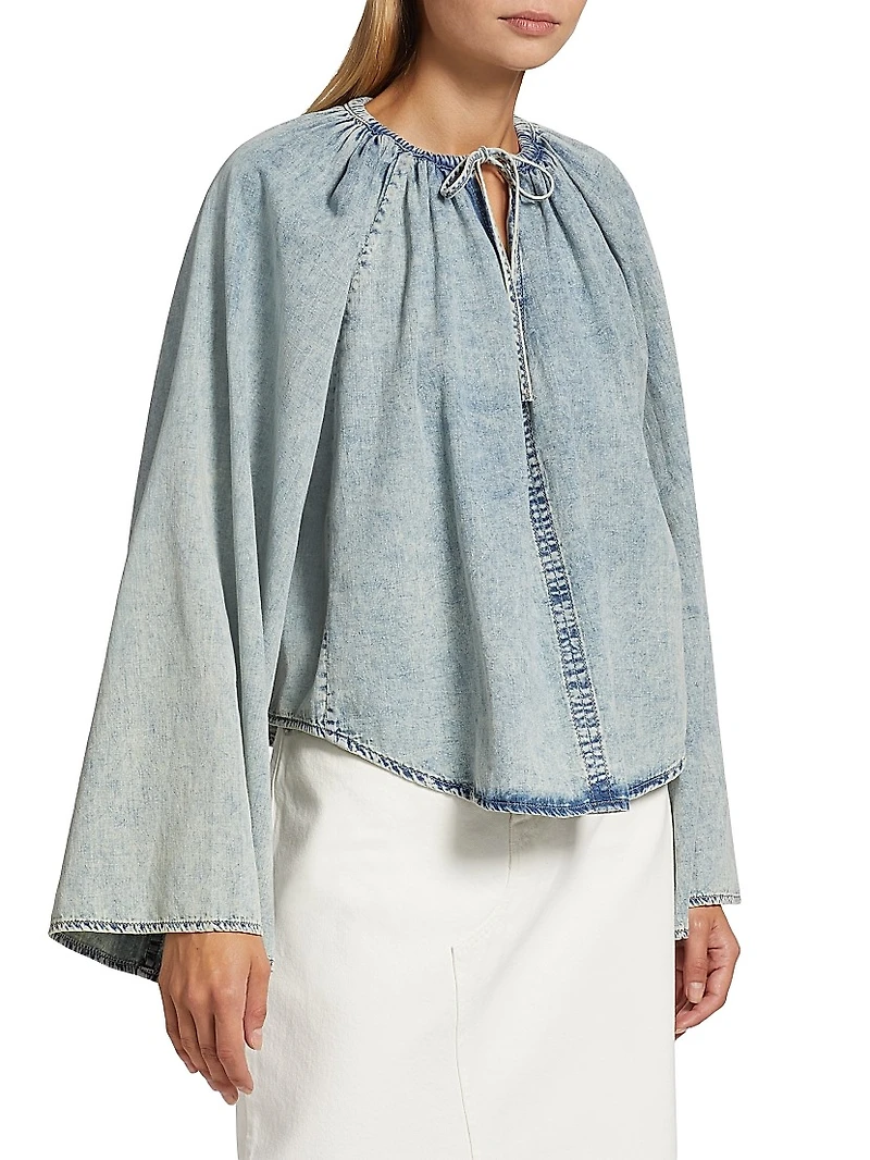 Cotton & Linen-Blend V-Neck Blouse