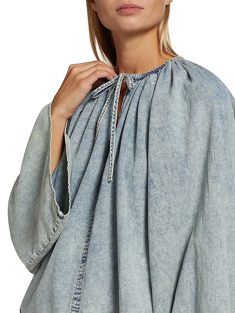 Cotton & Linen-Blend V-Neck Blouse