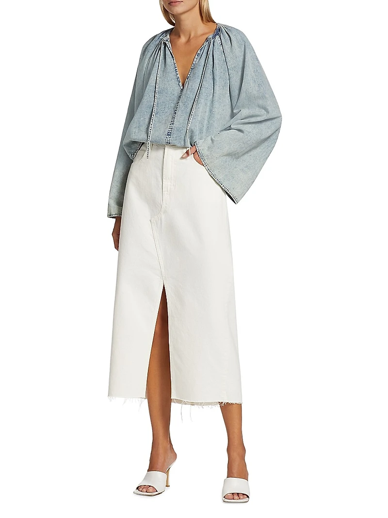 Cotton & Linen-Blend V-Neck Blouse