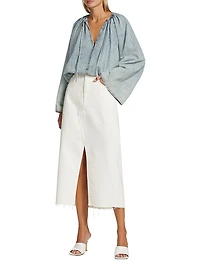 Cotton & Linen-Blend V-Neck Blouse