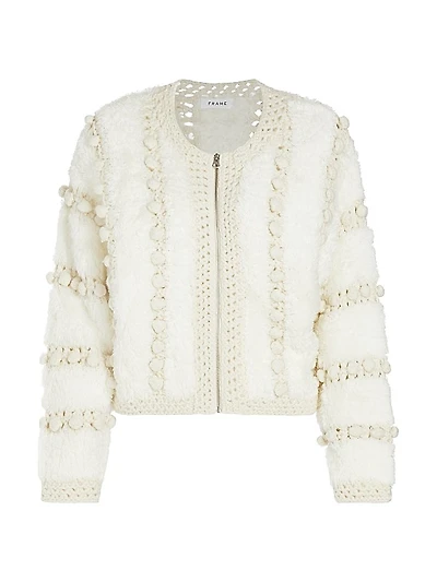 Pom Pom Zip-Front Cardigan