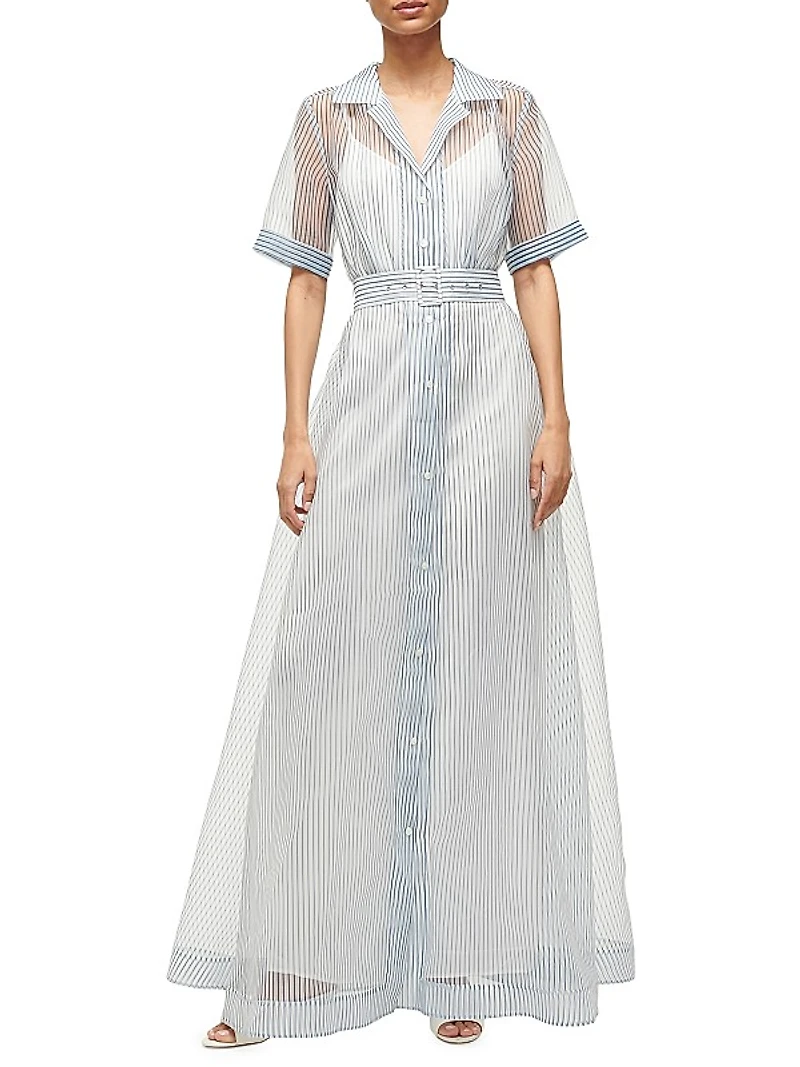 Millie Belted Striped Organza Maxi Dress